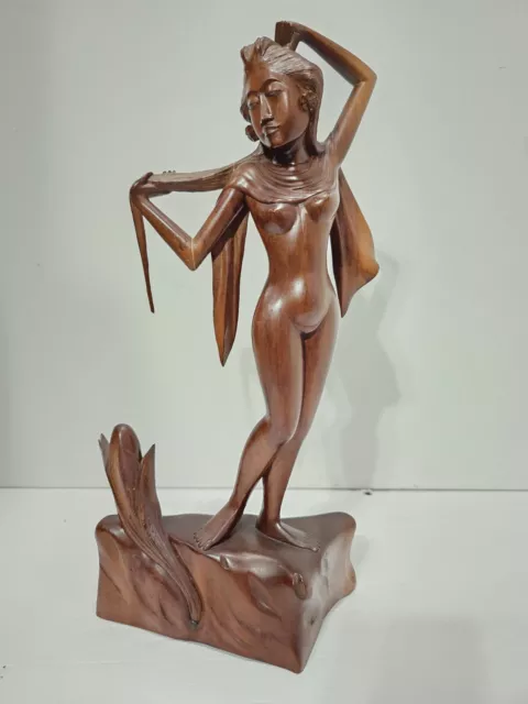 Vintage Beautiful Carved Balinese Indonesian Bali Wood Sculpture Signed RARE