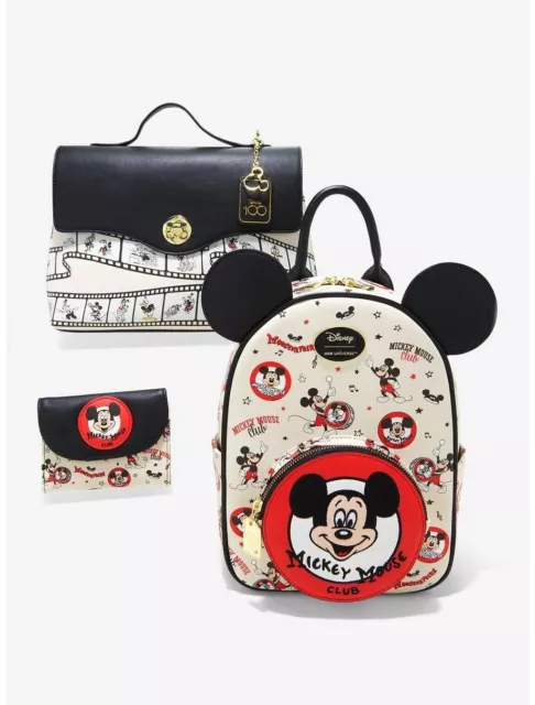 Disney 100 Years Set Mickey Mouse Club Vintage Mini Backpack & Wallet New