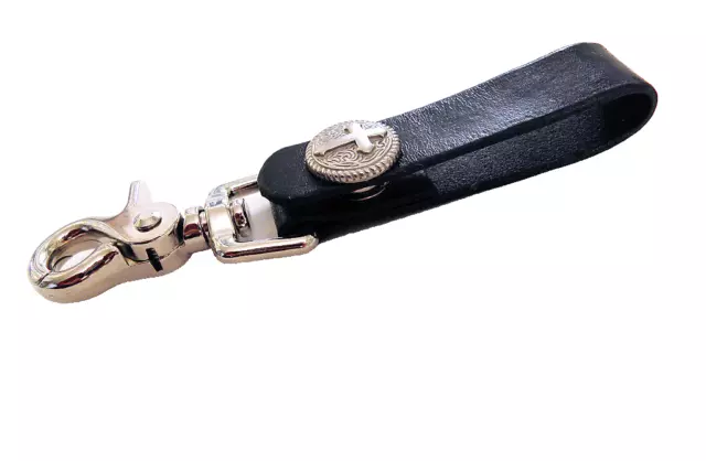 Genuine Leather Belt Lanyard Key Chain Keeper with Cross Snap