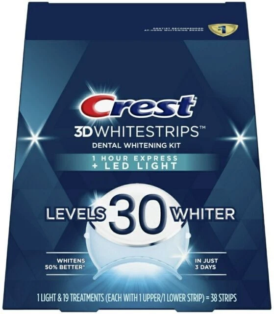 CREST 3D WHITE Strips 1Hour Express + LED Light Whitening Kit 30