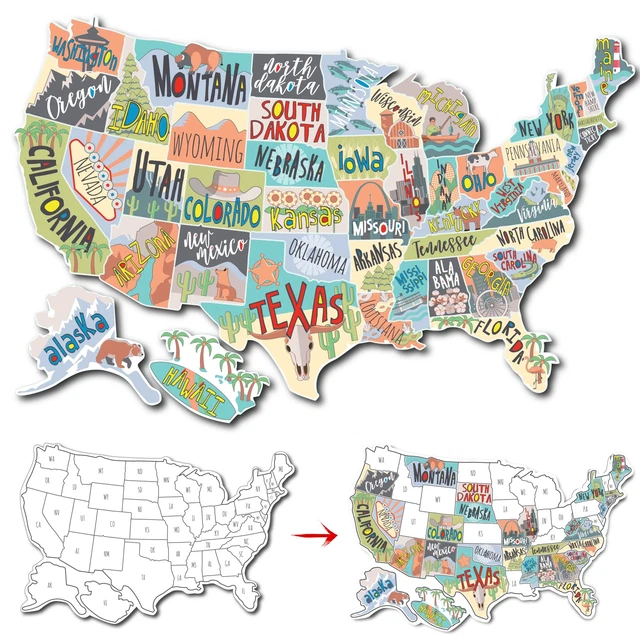RV State Sticker Travel Map of the United States | 50 States Stickers of US