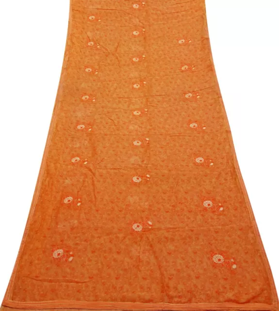 Jahrgang Orange Saree Baumwolle Mischung  Stoff Ethnisch Gestickt Sari SI16952