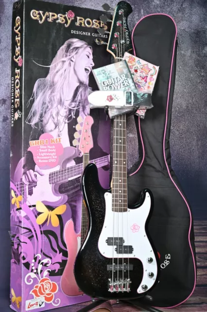Gypsy Rose 7/8 E-Bass Lot - Guitare Basse Avec Ceinture, Sac, DVD Et Stickers