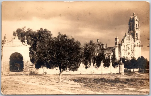 Entrance to the Castle Gate Trees Building Real Photo RPPC Postcard