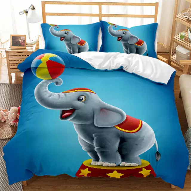 Cute Elephant Has A Long Nose 3D Quilt Duvet Doona Cover Set Pillow case Print