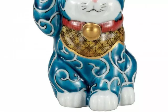 Maneki neko Kutani yaki ware Japanese lucky cat Iro-e Arabesque Tsuyoshi Kawaii 3