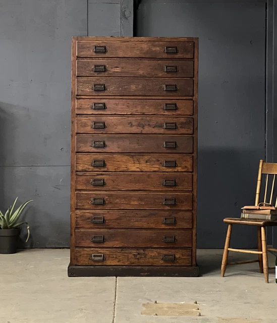 Antique Map Cabinet, Printers Cabinet, Large Drawer Unit, Blueprint Flat File