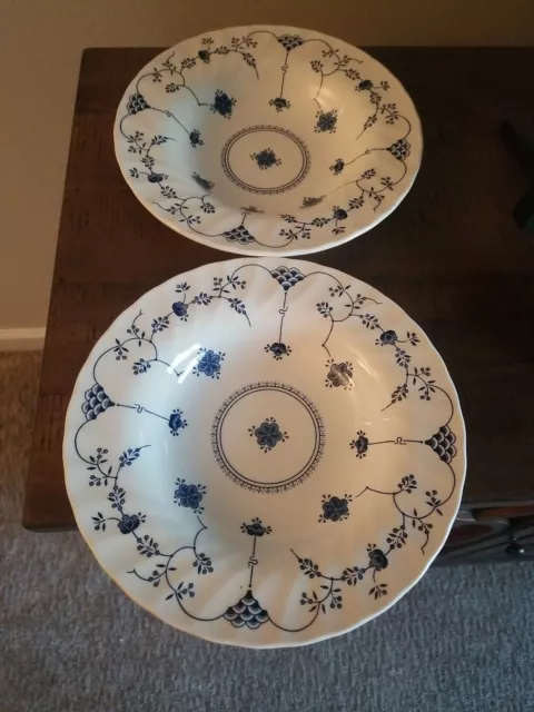 Set of 2 Churchill Blue & White Finlandia 8 7/8" Soup Cereal Rimmed Bowls