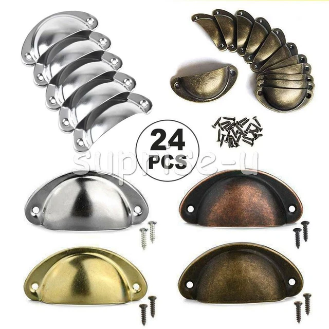 24x Shell Cup Handles Iron Half Moon Vintage Cabinet Cupboard Drawer Pull Door