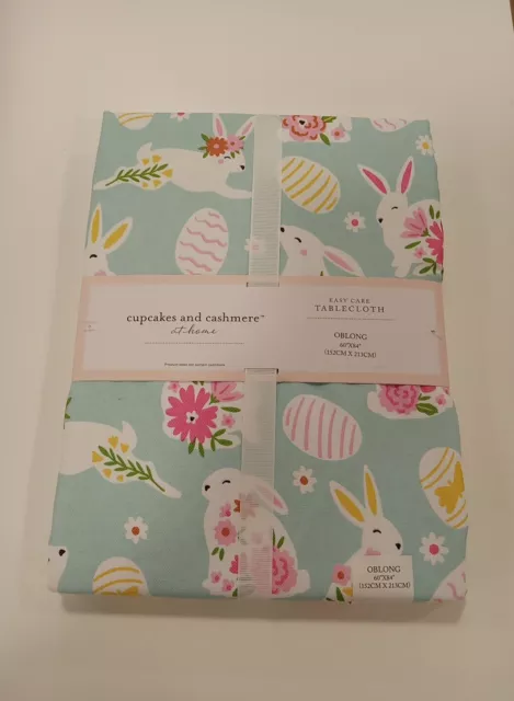 Cupcakes and Cashmere Easter Bunny Eggs Pastel Green Floral 60x84 Tablecloth NWT