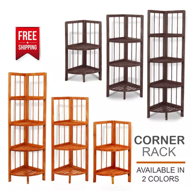 2,3,4 Tier Luxury Wooden Corner Shelf Standing Shelving Rack Home Decor Unit