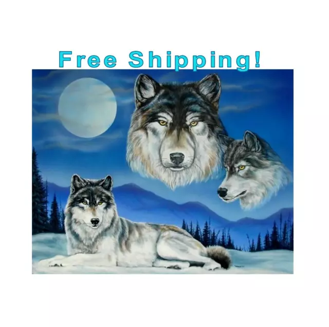 Wolf Poster Wolves Wolf Painting Wolf Picture Wolf And Full Moon Artwork
