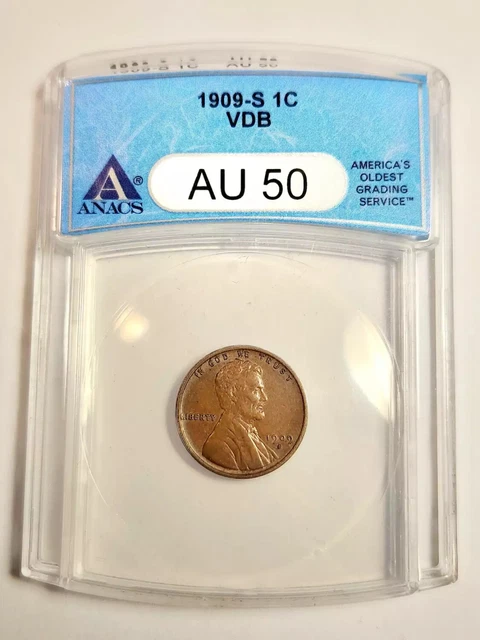 1909 S Small Cent Lincoln, Wheat Ears Reverse ANACS AU-50 VDB