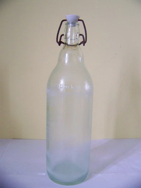 Ancienne Bouteille à Stériliser L'Idéale En Verre Vert – 1 Litre Avec Bouchon Porcelaine Et Bulles