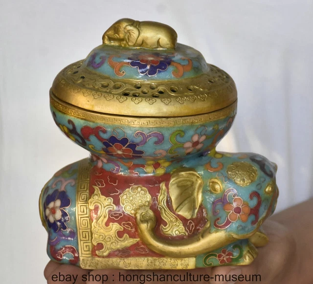 6 " Old Chinese Enamel cloisonne Bronze Dynasty Elephant incense burner censer
