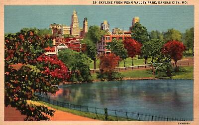 Vintage Postcard Skyline From Penn Valley Park Kansas City Missouri