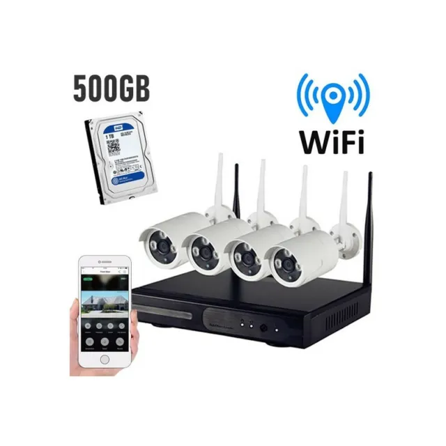 Kit Videosorveglianza + Hd 500Gb Wireless Full Hd Ip 4 Telecamere 2 Mpx 500 Gb W