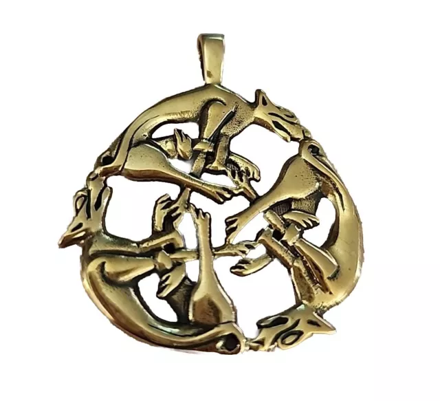 Celtic Wolves Knot Pendant, Solid Bronze, Irish/Viking/Norse/Heraldic Euc