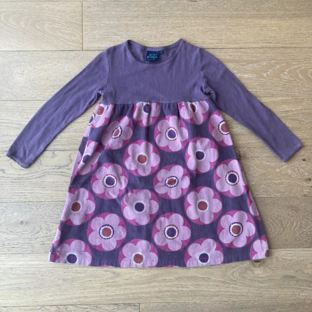 Mini abito Boden bambina 7-8 Y viola corda ad ago floreale manica lunga cotone