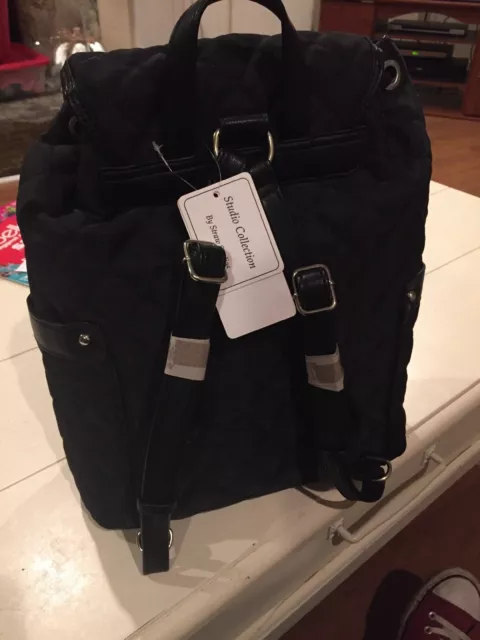 Studio Collection STRAW STUDIOS Black Convertible Backpack Purse Laptop Bag NEW