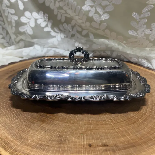 RARE WM. A. Rogers Silverplated Butter Dish, Cover & Glass Butter Dish. 3 Pieces