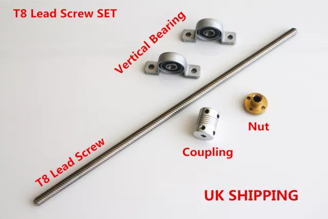 1SET T8x8 Lead Screw Rod w/ Nut + Bearing Block + Shaft Coupling 300-600mm