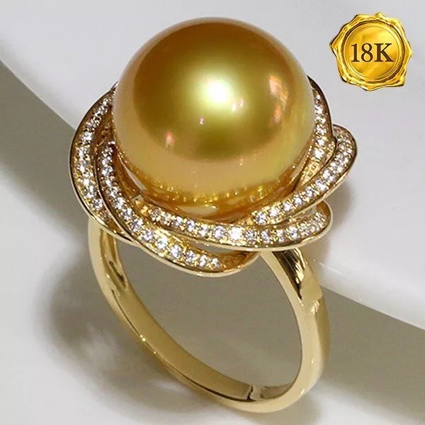 Golden Lustre South Sea Pearl,Real Diamonds, 18ct Gold Ring