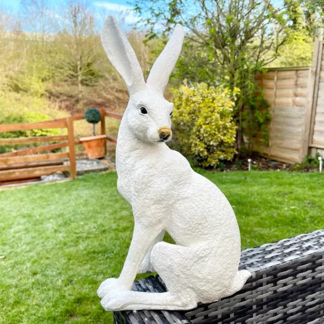 Vintage White Resin March Rabbit Hare Garden Patio Lawn Statue Figure Ornament