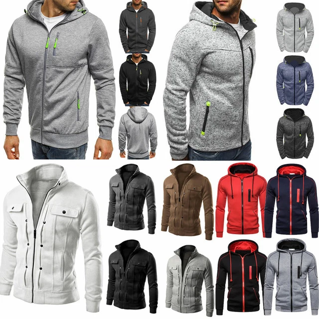 Uomo Felpa con Cerniera Giacca SPORTS Tuta Casual Cappotto Cappuccio Top UK