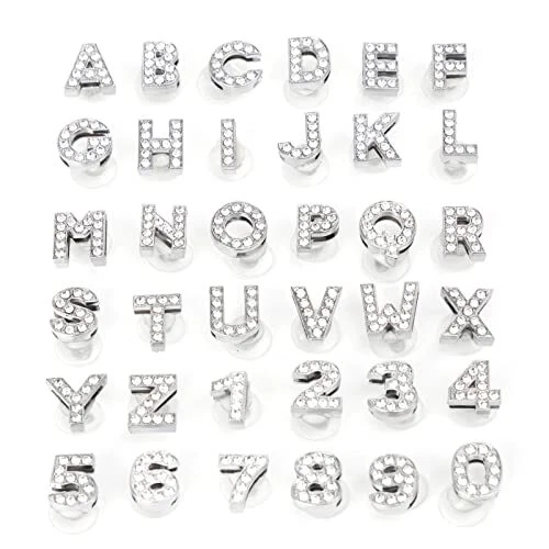 36 Pcs Letter Croc Charms,Silver Croc Charms letters with Buttons Fits Clog