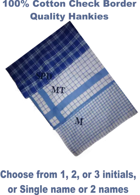 Fazzoletti Monogramma Ricamati Hankies Cotone Blu 1,2,3 Iniziali Nome