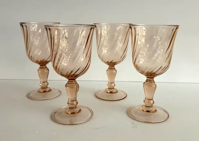 Vintage Arcoroc Luminarc Rosaline Pink Swirl Wine Glasses (Set of 4)