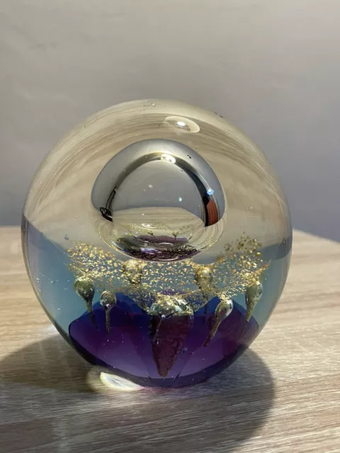 Large Art Glass Paperweight Striking Starburst Pattern