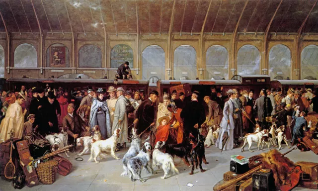 Going North Train Station Travel Sporting Dogs Wealth 1893 By George Earl Repro