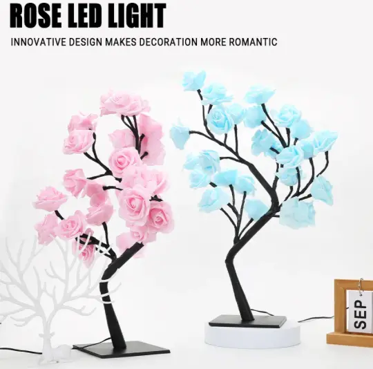 LED Table Lamp Desk Rose Tree Night Light Home Bedroom Decor