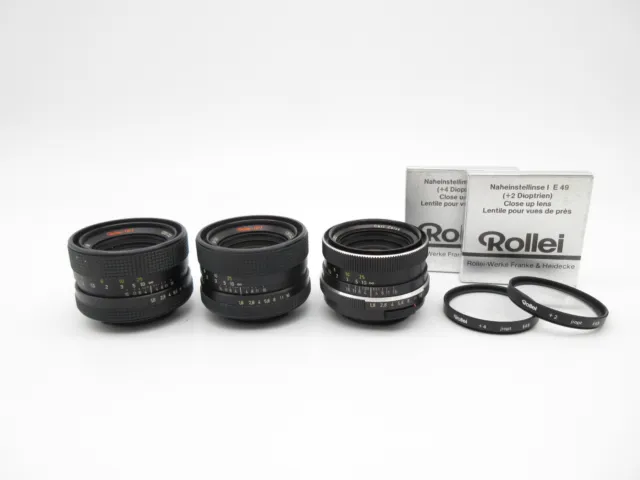 3x Rollei QBM Carl Zeiss Planar 1,8/50 mm Objektiv + Naheinstelllinse I & II E49