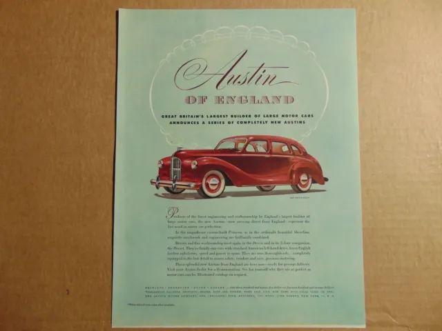 1948 AUSTIN of ENGLAND Red Sedan vintage art print ad