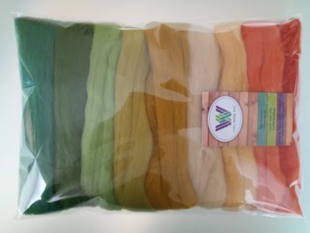 Harvest set* Pure  Merino Wool Tops Roving for Felting, Orange Green Yellow 90 g