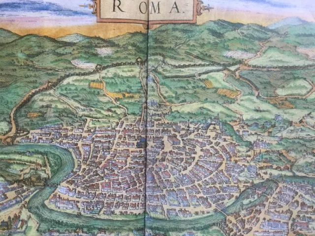Old Antique Picture Map Rome, Italy: 1572 by Braun & Hogenberg REPRINT 1500's 2
