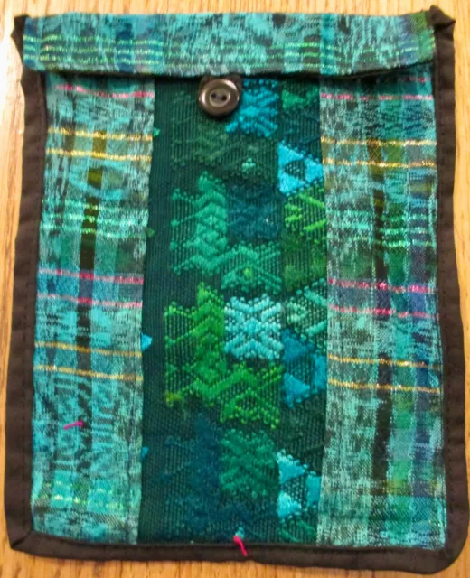 Passport Holder with Cord Guatemala Hand Made Huipil Boho Purse Wallet Green 09 2