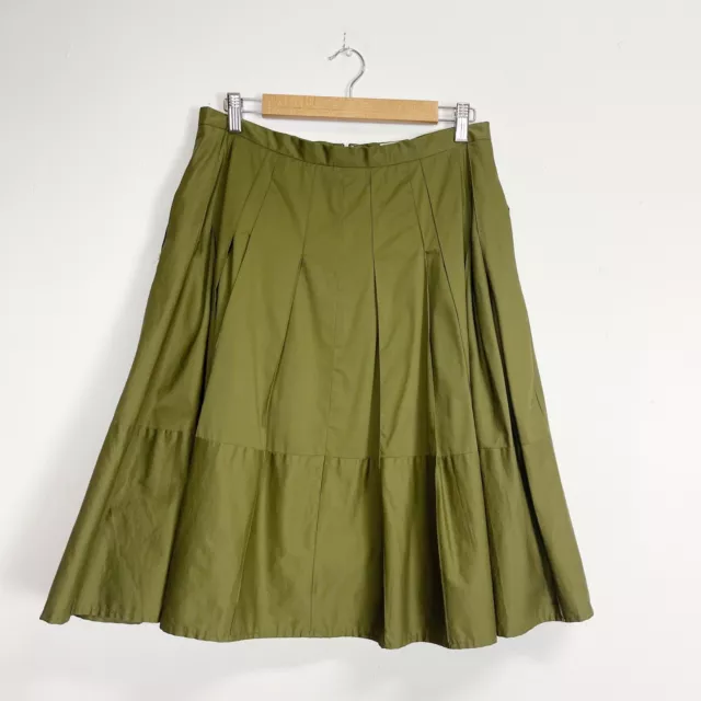 Ann Taylor Skirt Womens Size 8 Olive Green Aline Pleated Knee Cotton Blend