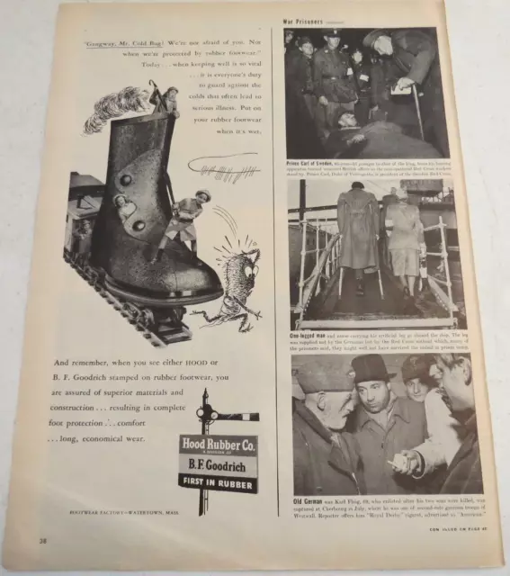 1944 Print Ad Hood Rubber Boots B.F Goodrich Gangway Mr Cold Bug Home Front WWII