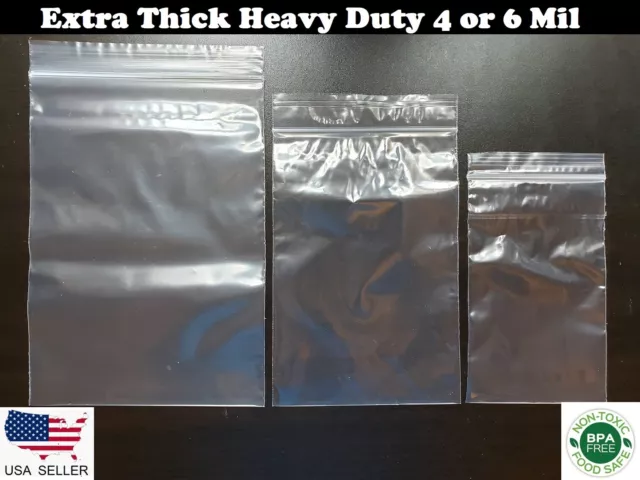 Clear HEAVY-DUTY 4-Mil & 6-Mil Reclosable Plastic Zipper Lock Zip Seal Top Bags