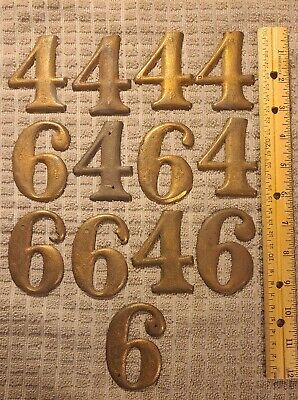 Vintage Solid Brass House Numbers Old School, Heavy 3" Set of 13 metal 4 & 6 & 9