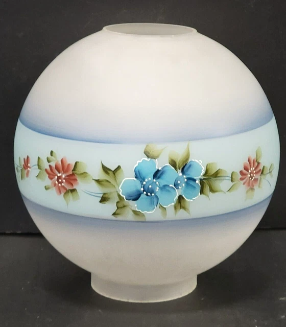 Antique vtg Hand-Painted Flower 9.5" Glass Ball Shade GWTW Parlor Lamp 4" fitter