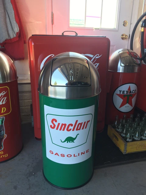 Sinclair Gasoline Trash Can SS Top Very Nice 29" Tall 12 Gal.