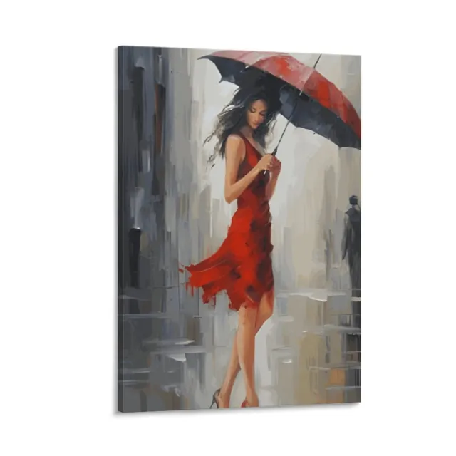 Umbrella With Red Dress Canvas Poster Landscaping Wall Art Decoration