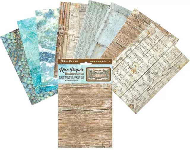 Stamperia A6 RICE PAPER BACKGROUNDS - SONGS OF THE SEA - 8 SHEETS 10.5 x 14.8cm