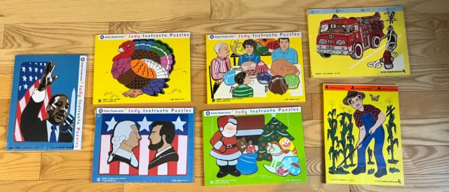 LOT OF SEVEN Vintage Judy Instructo Wooden Puzzles 1975 1988