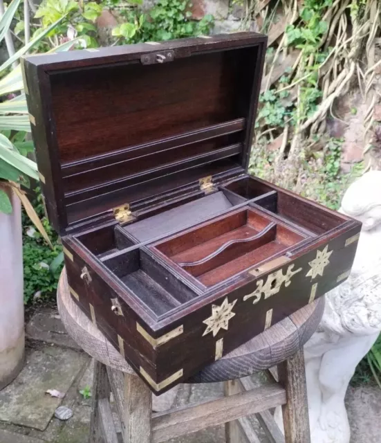 Antique 19thc Anglo Indian Travelling Correspondence Vanity Work Box Military?